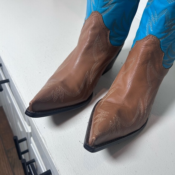 Vintage Guess by Marciano Western Cowboy Boots Brown & Turquoise Women 8 Leather - Picture 4 of 8
